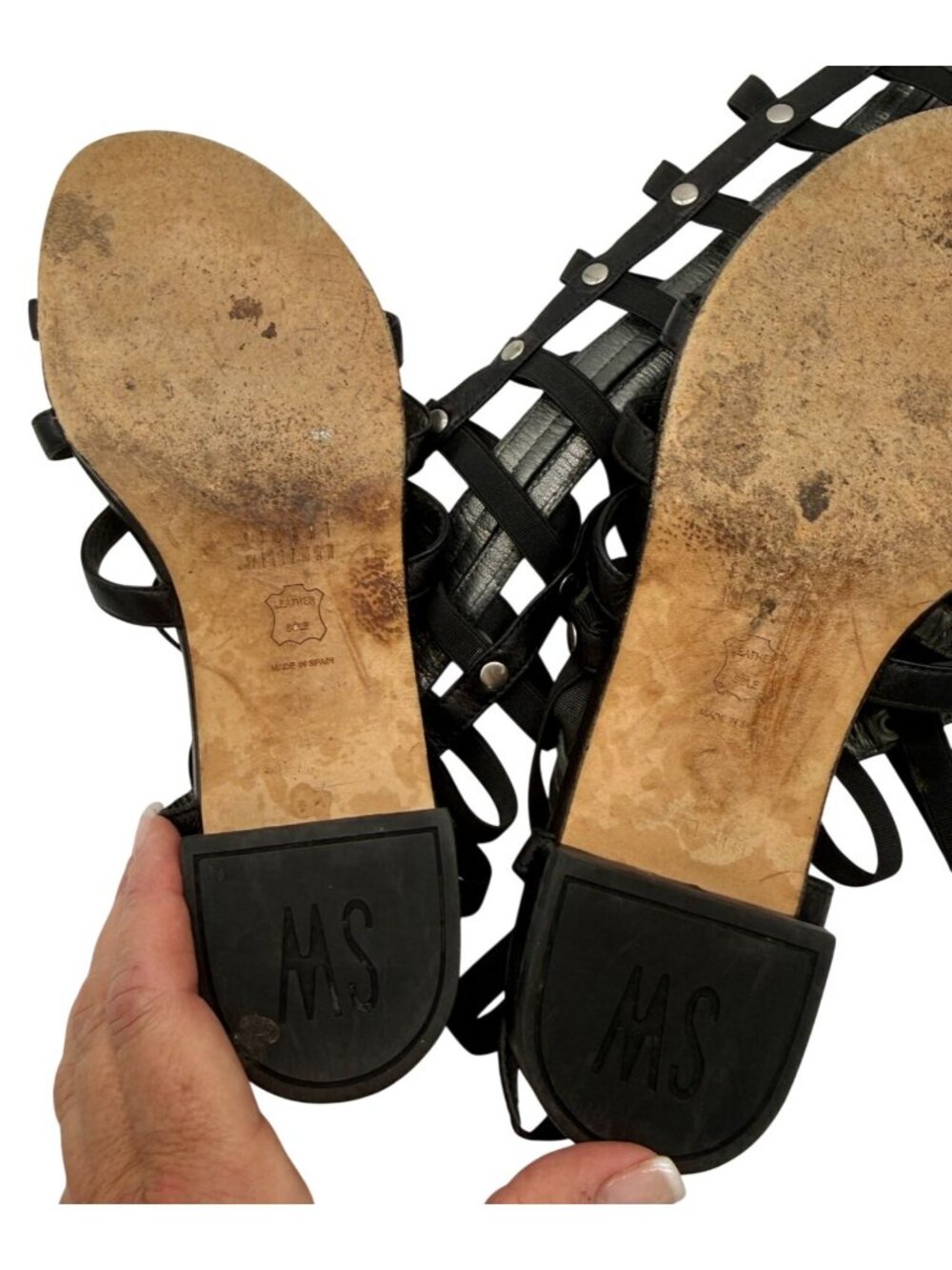 Stuart Weitzman Gladiator Sandal Black Nappa Leather - Size 6 - Picture 7 of 8